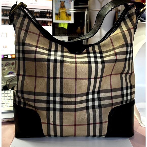 BURBERRY London Vintage Nova Check Coated Canvas Large Shoulder Bag - Picture 5 of 14